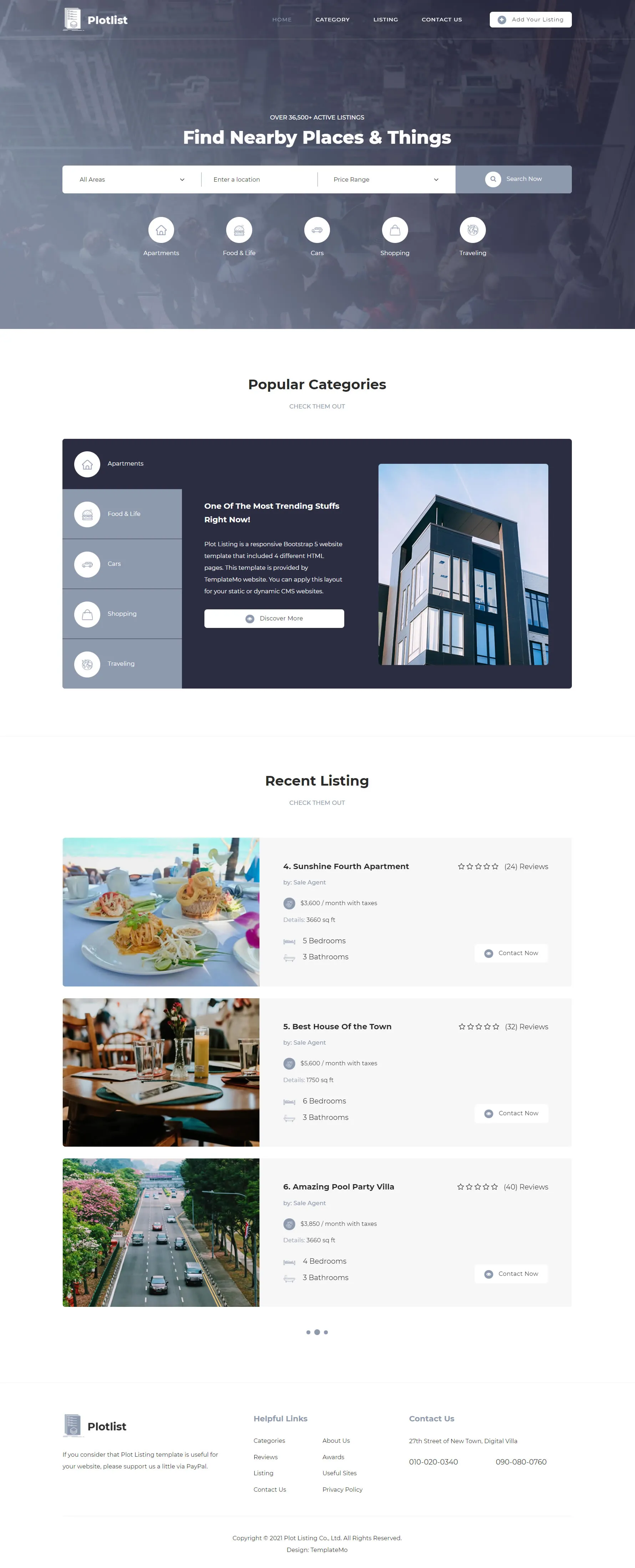 Responsive Plot Listing Bootstrap Template